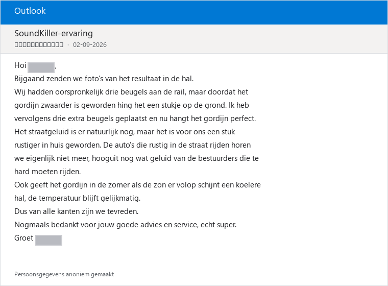 Geanonimiseerde klantreview SoundKiller